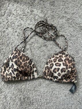 Bebe Leopard Print Triangle Bikini Top - Brown cream size small